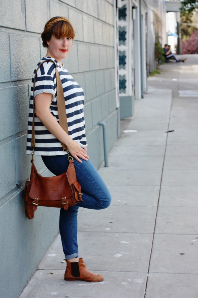 Casual denim and Breton t-shirt outfit